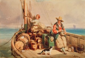 To figurer på en båd, 1843 (wc på papir) af Auguste Delacroix