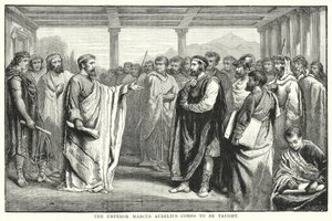 Kejser Marcus Aurelius kommer for at blive undervist (gravering) af Auguste Francois (after) Laby