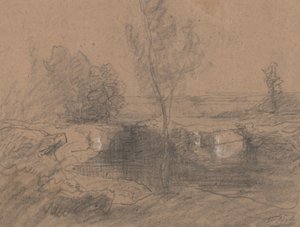 Landskab, ca. 1853-65 (blyant og vask på papir) af Auguste Francois Ravier