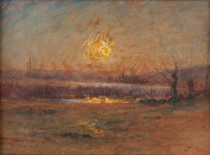 Solnedgang på dammen på landet af Auguste Francois Ravier