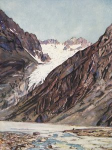Frankrig: Gletsjeren Blanc Du Mt Pelvoux (farvelitografi) af Auguste Gerardin