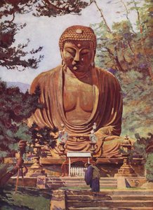 Daiboutsou i Kamakoura, Japan (farvelitografi) af Auguste Gerardin