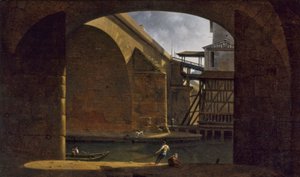 Notre-Dame-broen og pumpen, set fra den hvælvede Quai de Gesvres, 1816 (olie på lærred) af Auguste Jacques Regnier