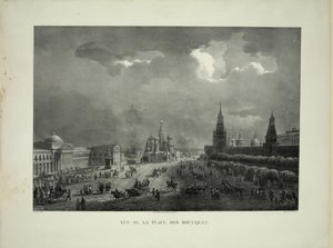 Øvre handelsrækker på Den Røde Plads i Moskva, ca. 1830 af Auguste Jean Baptiste Antoine Cadolle