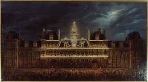 Belysning af Hôtel de Ville til kongens dag, 1. maj af Auguste Jean Simon Roux