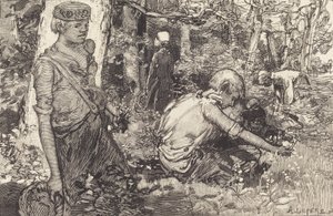Indsamling af maj-lilje La cueillette du muguet, 1908. af Auguste Lepere