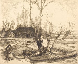 In the Deluged Marsh - Hyrden Au marais inonde - Le berger, 1911. af Auguste Lepere