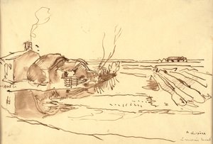 Landskab (blæk på papir)