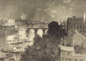 Den 14. juli. Belysning af Seinen fra Pont Neuf til Pont au Change, 1882. af Auguste Lepere