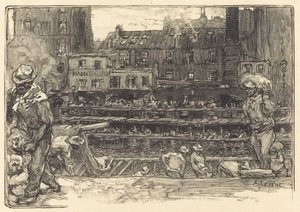 Aflæsning, Canal St. Martin Pudsaflæssere, Canal Saint-Martin, 1890. af Auguste Lepere