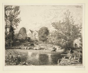 Vieille passerelle, bords du petit Morin (gammel gangbro, bredden af den lille Morin) af Auguste Lepere