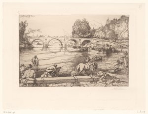 Udsigt over Pont Marie med figurer i Seinen L