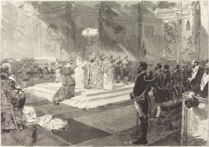 Kongelig dåb ved hoffet i Spanien af Auguste Lepère after Daniel Vierge