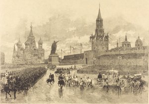 Kroningen af ​​zaren. Imperial Cortège krydser Place Royale af Auguste Lepère and Auguste Gérardin