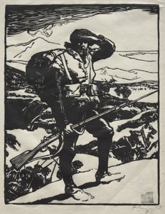 Alpine jæger ser på Rhinsletten af Auguste Louis Lepère