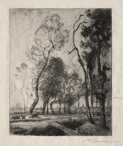 Solnedgang bag træerne af Auguste Louis Lepère