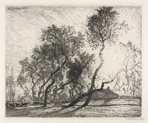 Gård med poppeltræer i Holland af Auguste Louis Lepère