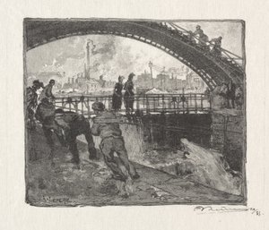 Canal St. Martin-slusen af Auguste Louis Lepère