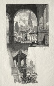Illustreret Rouen: Place de la Haute Vieille Tour; Aedicule of Pride af Auguste Louis Lepère