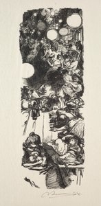 14. juli, Rue de Belleville, midnat. af Auguste Louis Lepère