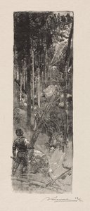 Fældning af fyrretræer, 1887. af Auguste Louis Lepère
