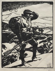 Alpine jæger ser på Rhinsletten af Auguste Louis Lepère