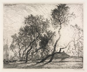 Gård med poppeltræer i Holland af Auguste Louis Lepère