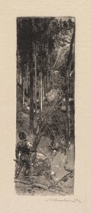 Fontainebleau Forest: Skæring af fyrretræer La Forêt de Fontainebleau: Abattage des pines, 1890. af Auguste Louis Lepère