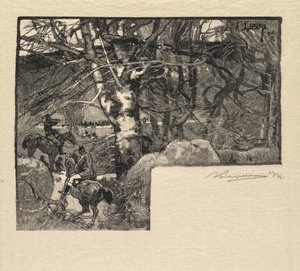 Fontainebleau-skoven: Kør til hundene ved Mont-Gérard La Forêt de Fontainebleau, 1890. af Auguste Louis Lepère