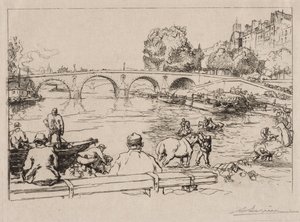 Drikkestedet ved Pont Marie, 1912. af Auguste Louis Lepère