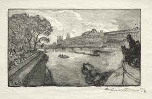 Louvre, set fra Pont Neuf, 1890. af Auguste Louis Lepère
