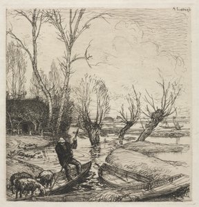 [Mand i en båd med tre får] af Auguste Louis Lepère