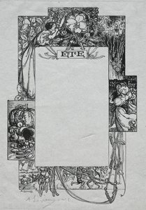 Paris Almanac, 1897: Dekorativ grænse, sommer, 1897. af Auguste Louis Lepère