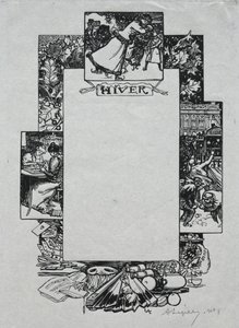 Paris Almanac, 1897: Dekorativ grænse, vinter, 1897. af Auguste Louis Lepère