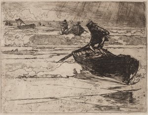 Fiskere på flugt før stormen af Auguste Louis Lepère
