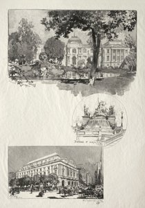 Illustreret Rouen: Museet, Fontaine St. Marie, The Theatre of Arts, 1896. af Auguste Louis Lepère