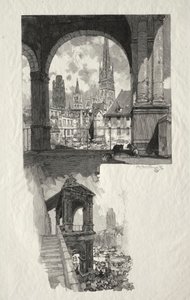 Illustreret Rouen: Place de la Haute Vieille Tour; Aedicule of Pride af Auguste Louis Lepère