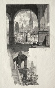 Illustreret Rouen: Place de la Haute Vieille Tour, Edicule de la Fierte, 1896. af Auguste Louis Lepère