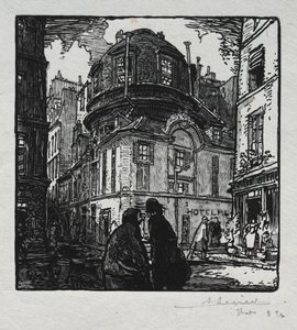 Udsigt over Hotel Colbert. af Auguste Louis Lepère