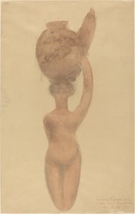 Nøgen kvinde bærer vase på hovedet af Auguste Rodin