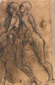 The Shades nærmer sig Dante og Virgil (grafit, pen og mørk sepia vask på brunpapir) af Auguste Rodin