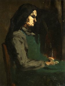 Kvinde med et grønt forklæde (olie på pap) af Auguste Theodule Ribot