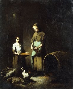 Unge bondepiger fodrer gårddyr, af Auguste Theodule Ribot