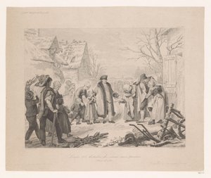 Ludvig XVI på besøg i et fattigt kvarter Louis XVI distribution des secours aux pauvres (titel på objekt) af Auguste Thomas Marie Blanchard