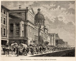 Le marche de Bonsecours, et turist- og kulturcenter i Montreal, indgraveret efter en tegning af A.Deroy, der illustrerer udflugten til Canada og Riviere Rouge du nord, af H. De Lamotte, i 1873, udgivet i "" Le tour du monde””” 1875, redigeret af Edou