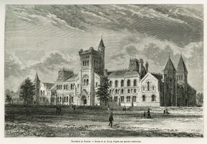 University of Toronto, tegning af A.Deroy, for at illustrere historien om en udflugt til Canada og Northern Red River i 1873 af H. de Lamotte. Indgravering i Le tour du monde af Auguste Victor Deroy
