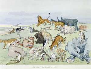 Dyr syge af pest "" Les Fables de la Fontaine"", ill. af Auguste Vimar (1851-1916), Tours, at A, Mame & Son