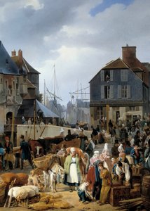 Bording kvæg på passageren"" i havnen i Honfleur"" Detalje af et maleri af Auguste-Xavier Leprince (1799-1826)