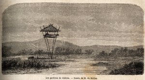 En risvagt nær Batavia (det nuværende Jakarta). Tegning af M. de Molins, for at illustrere hans rejse til Java af Auguste de Molins