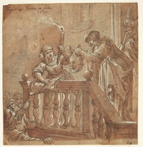 Judith fremviser Holofernes afhuggede hoved for folket af Augustin Braun
